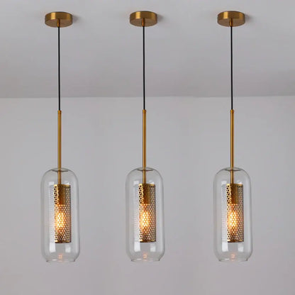 Modern gold & silver honeycomb glass pendant light kitchen fixture
