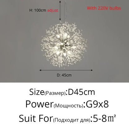 Modern gold & silver led crystal chandelier living room burst light