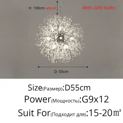 Modern gold & silver led crystal chandelier living room burst light