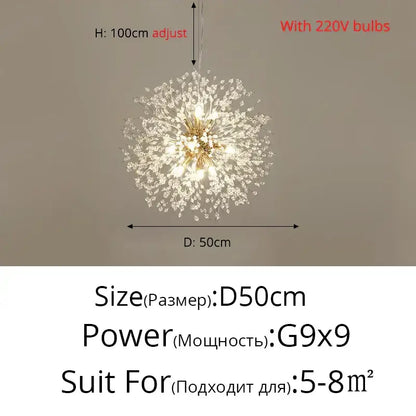 Modern gold & silver led crystal chandelier living room burst light