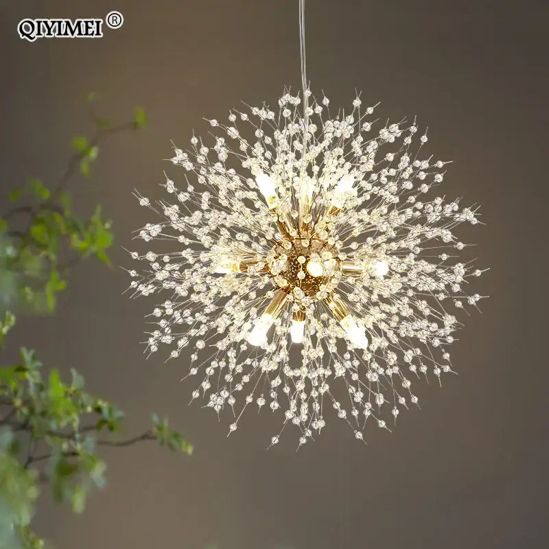 Modern gold & silver led crystal chandelier living room burst light
