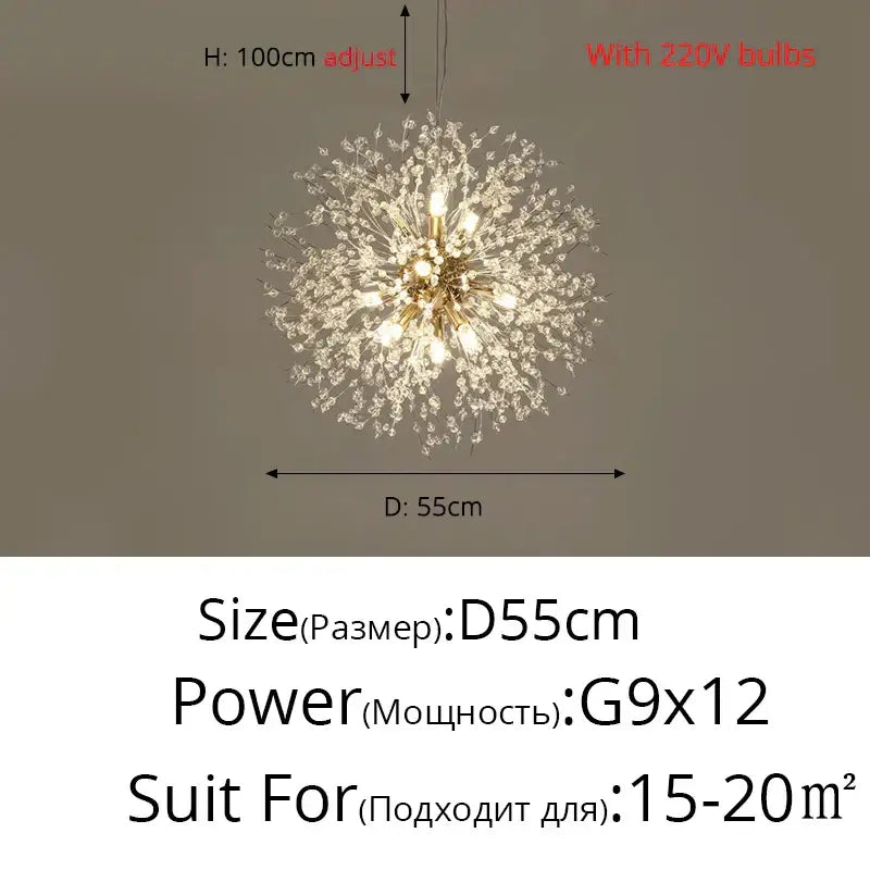 Modern gold & silver led crystal chandelier living room burst light