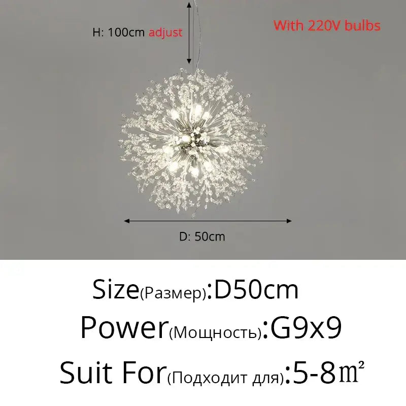 Modern gold & silver led crystal chandelier living room burst light