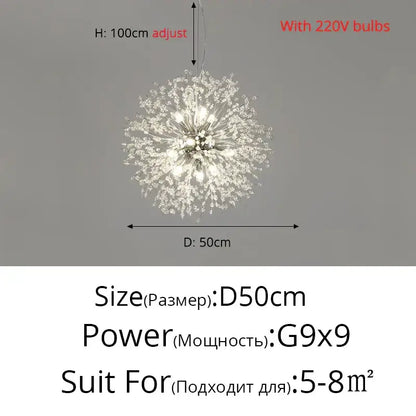 Modern gold & silver led crystal chandelier living room burst light