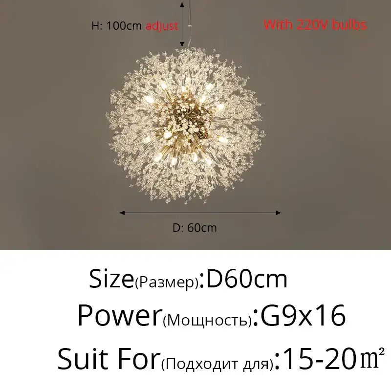 Modern gold & silver led crystal chandelier living room burst light