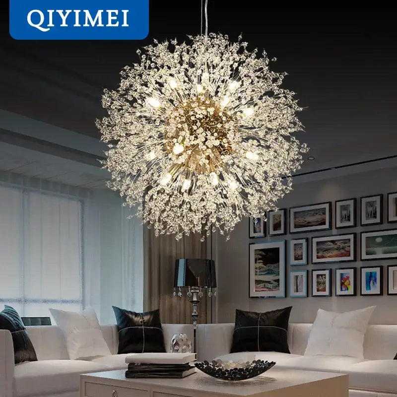 Modern gold & silver led crystal chandelier living room burst light