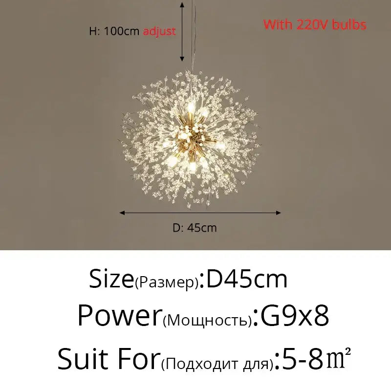 Modern gold & silver led crystal chandelier living room burst light