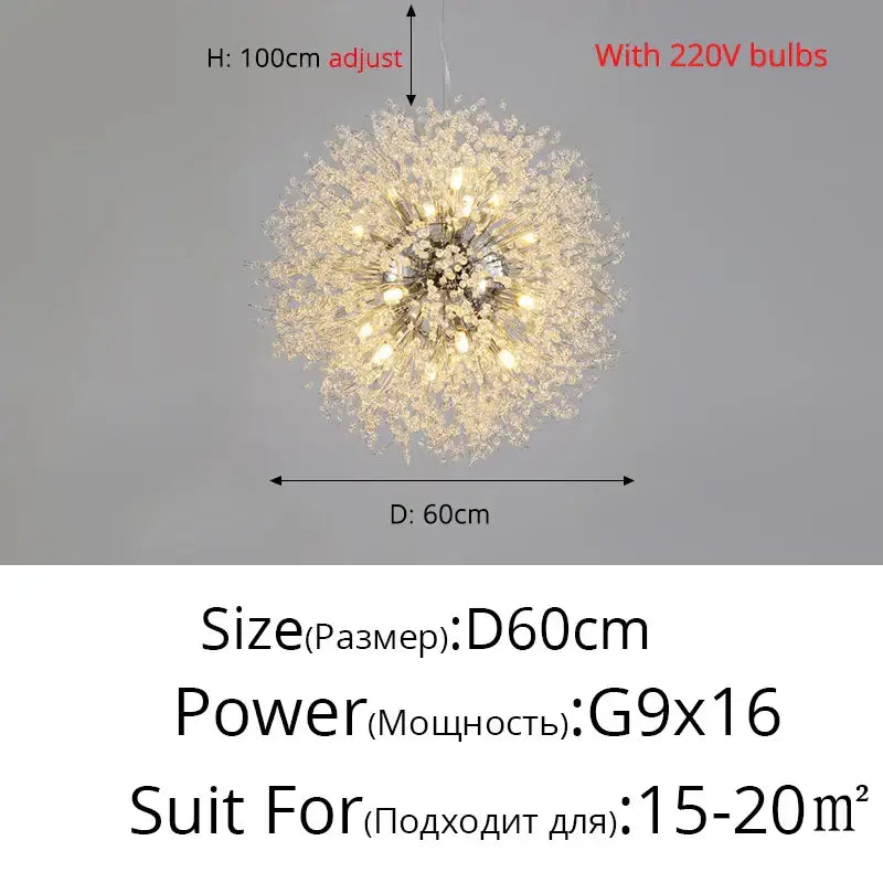 Modern gold & silver led crystal chandelier living room burst light