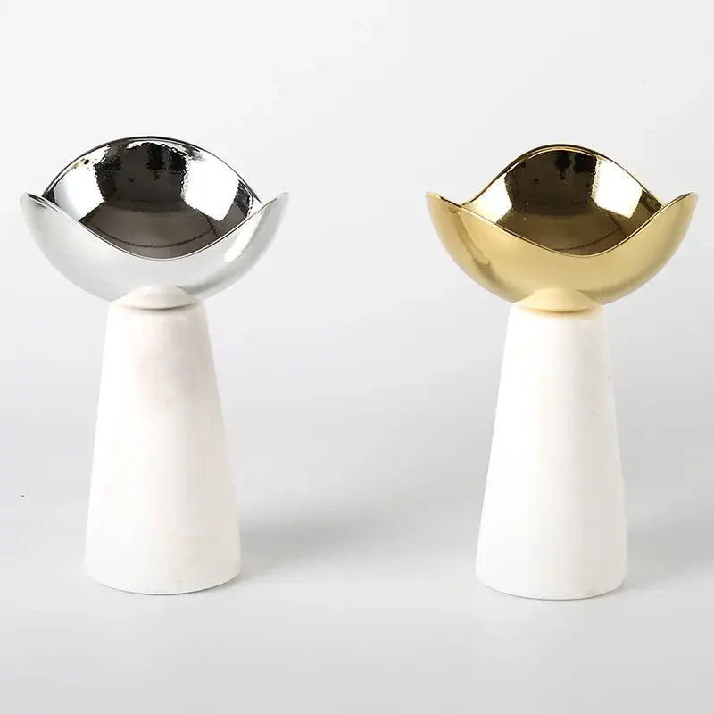 Modern gold & silver marble dessert bowl dining room snack plate