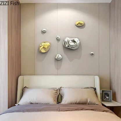 Modern gold & silver metallic rock wall hanging ornaments living room