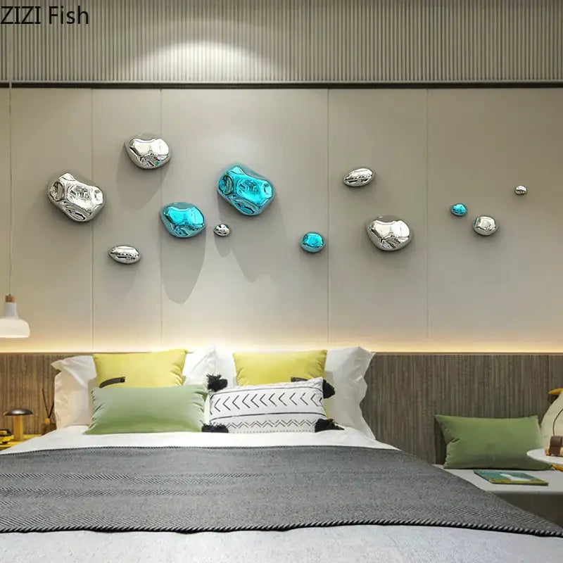 Modern gold & silver metallic rock wall hanging ornaments living room