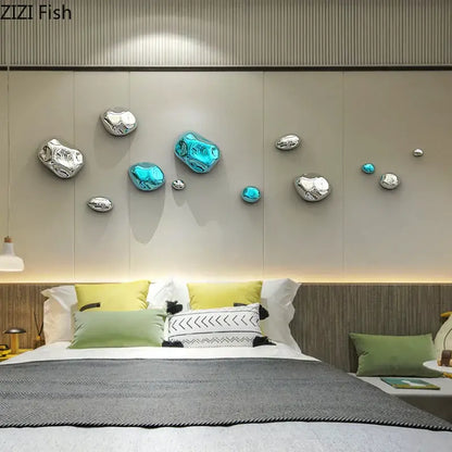 Modern gold & silver metallic rock wall hanging ornaments living room