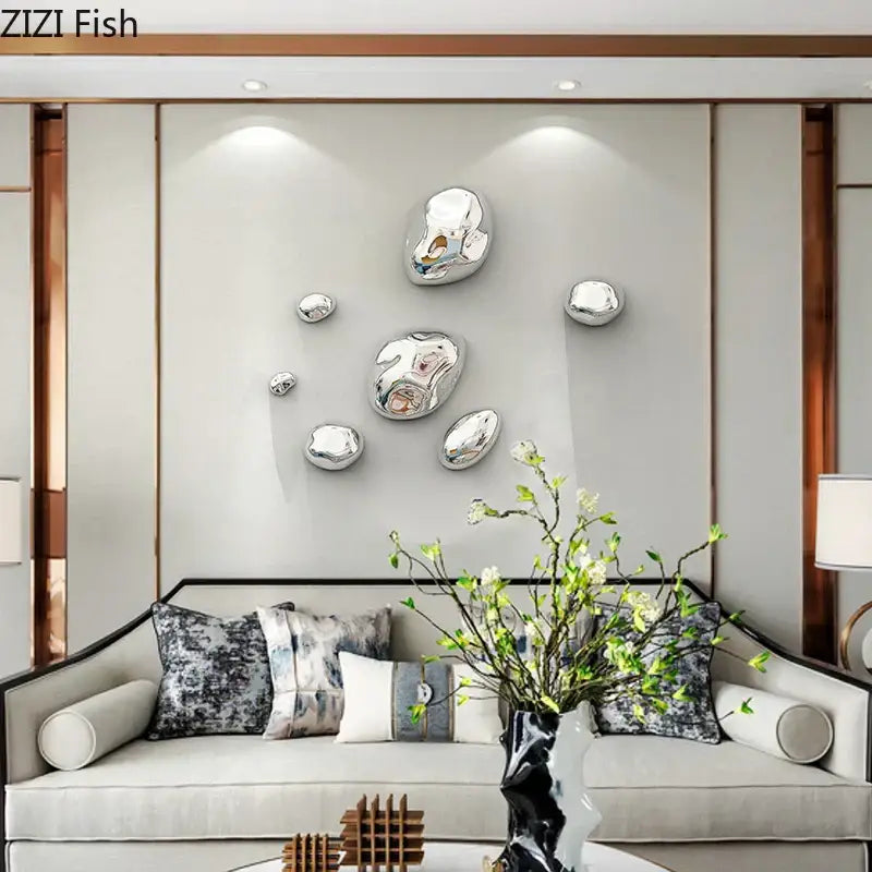 Modern gold & silver metallic rock wall hanging ornaments living room