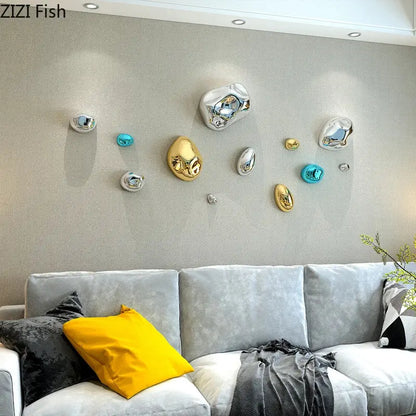 Modern gold & silver metallic rock wall hanging ornaments living room