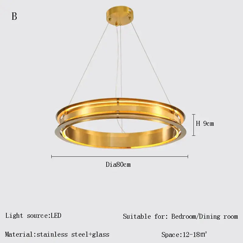 Modern gold & silver ring chandelier living room pendant light