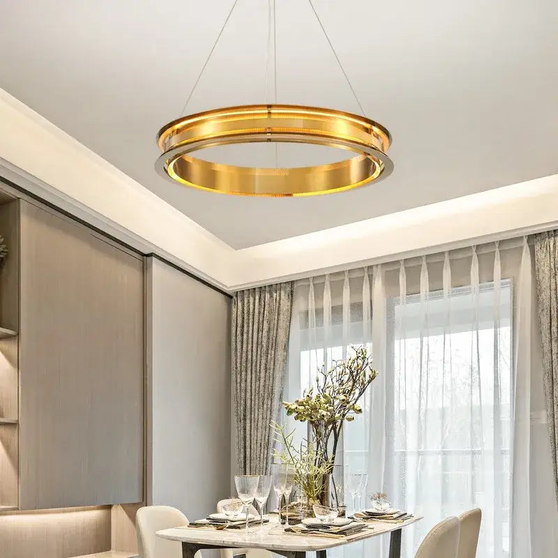 Modern gold & silver ring chandelier living room pendant light