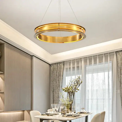 Modern gold & silver ring chandelier living room pendant light