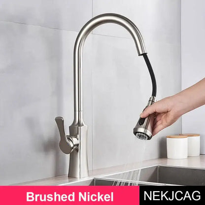 Modern gold single handle kitchen faucet with pull down sprayer