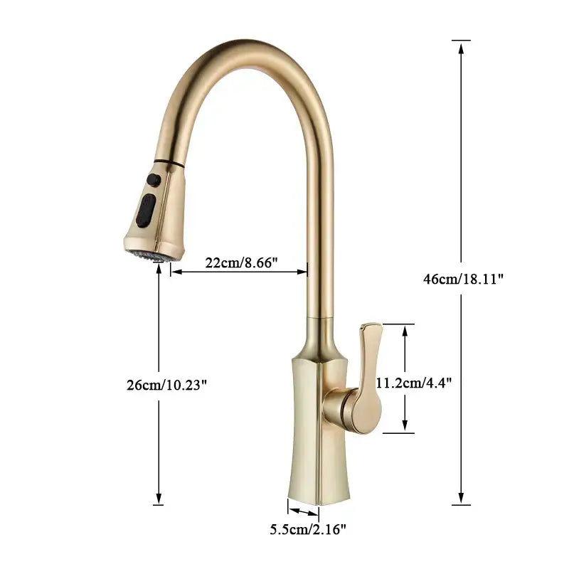 Modern gold single handle kitchen faucet with pull down sprayer
