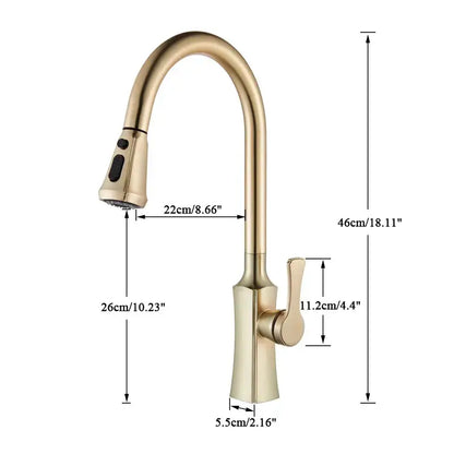 Modern gold single handle kitchen faucet with pull down sprayer