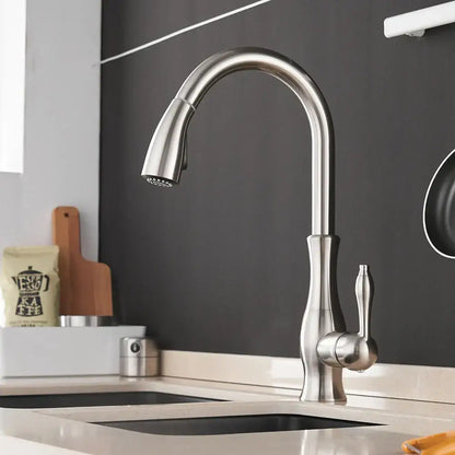 Modern gold single handle pull out kitchen faucet swivel mixer tap