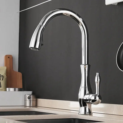 Modern gold single handle pull out kitchen faucet swivel mixer tap