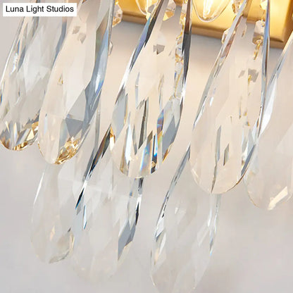 DecorBites™ Modern Gold/Smoke Grey Round Wall Mount Lighting with Clear Crystal Teardrop - 2 Bulb Wall Lamp