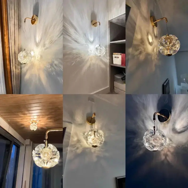 Modern gold spherical crystal pendant chandelier for bedroom