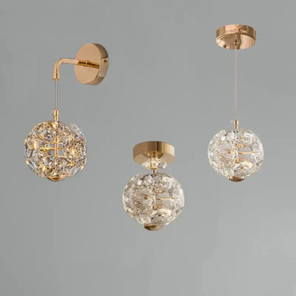 Modern gold spherical crystal pendant chandelier for bedroom