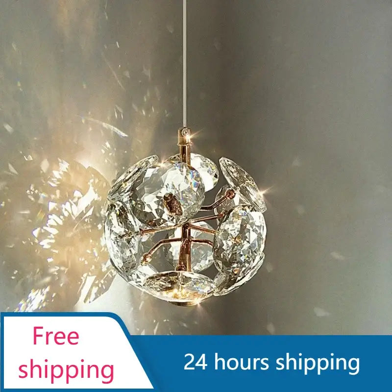 Modern gold spherical crystal pendant chandelier for bedroom