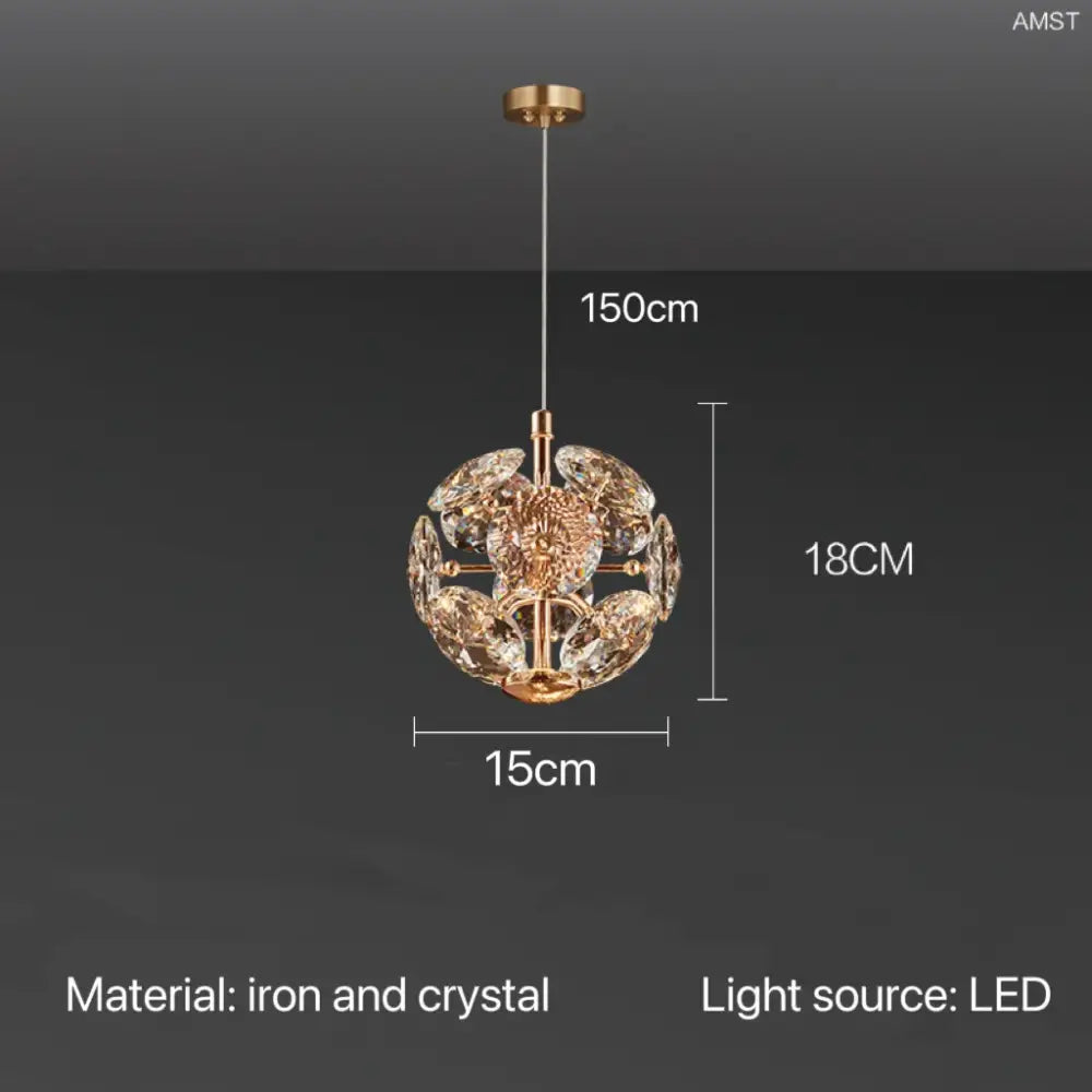 Modern gold spherical crystal pendant chandelier for bedroom