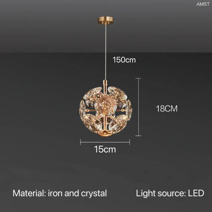 Modern gold spherical crystal pendant chandelier for bedroom