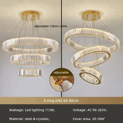 Modern gold spiral crystal circle led chandelier living room light