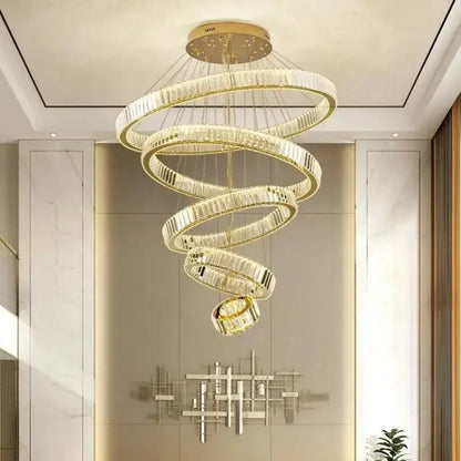 Modern gold spiral crystal circle led chandelier living room light