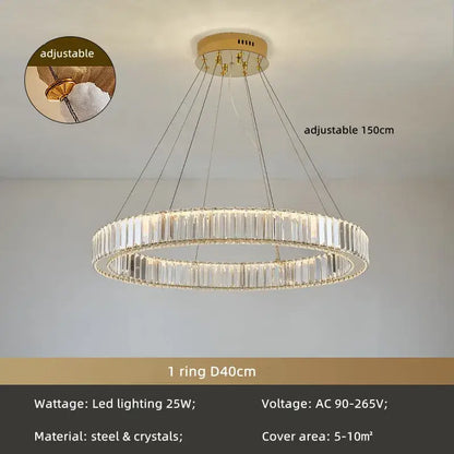 Modern gold spiral crystal circle led chandelier living room light