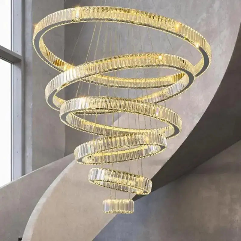 Modern gold spiral crystal circle led chandelier living room light