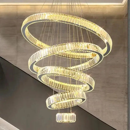 Modern gold spiral crystal circle led chandelier living room light