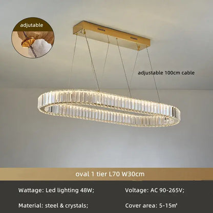 Modern gold spiral crystal circle led chandelier living room light