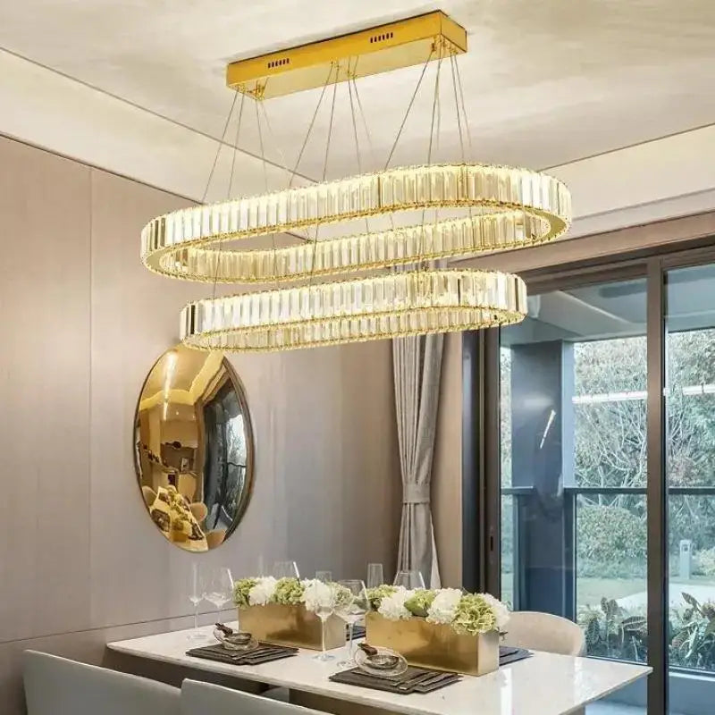 Modern gold spiral crystal circle led chandelier living room light