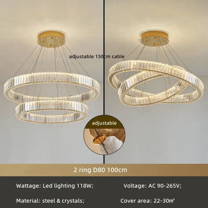 Modern gold spiral crystal circle led chandelier living room light