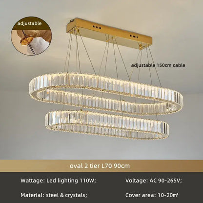 Modern gold spiral crystal circle led chandelier living room light