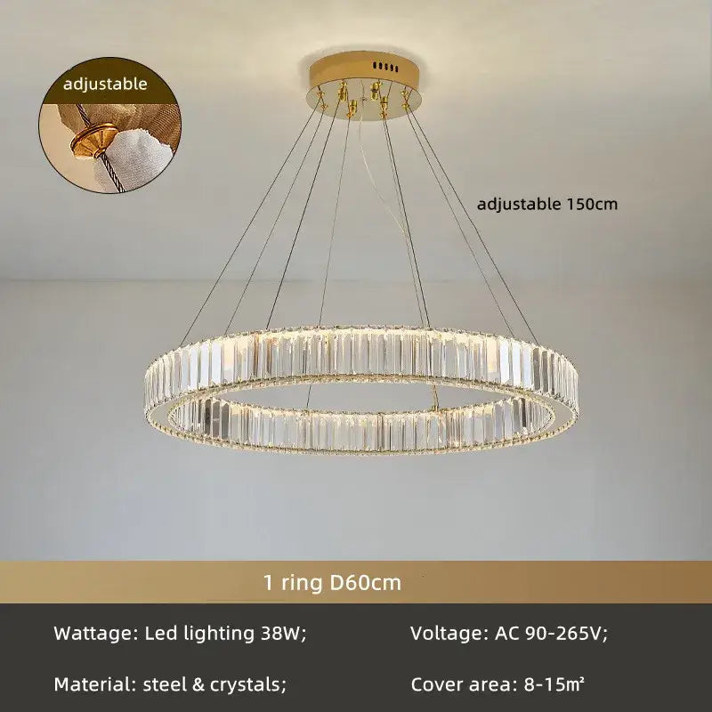 Modern gold spiral crystal circle led chandelier living room light