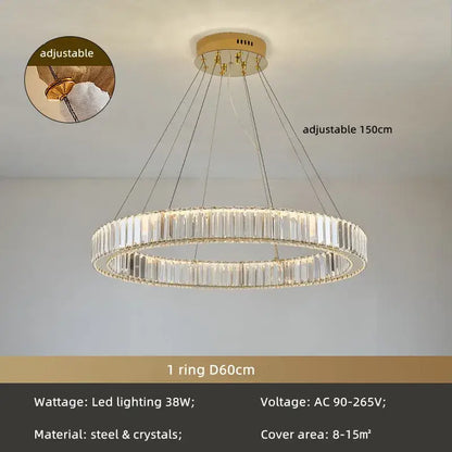 Modern gold spiral crystal circle led chandelier living room light