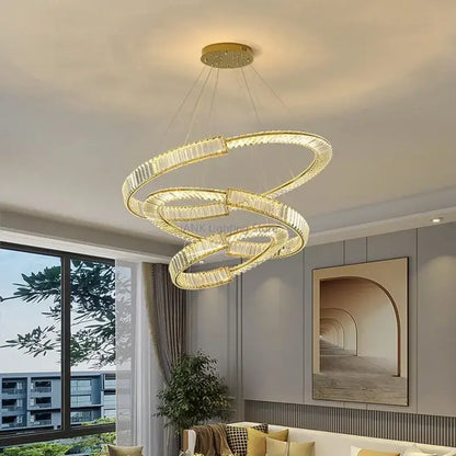 Modern gold spiral crystal led pendant chandelier dining room