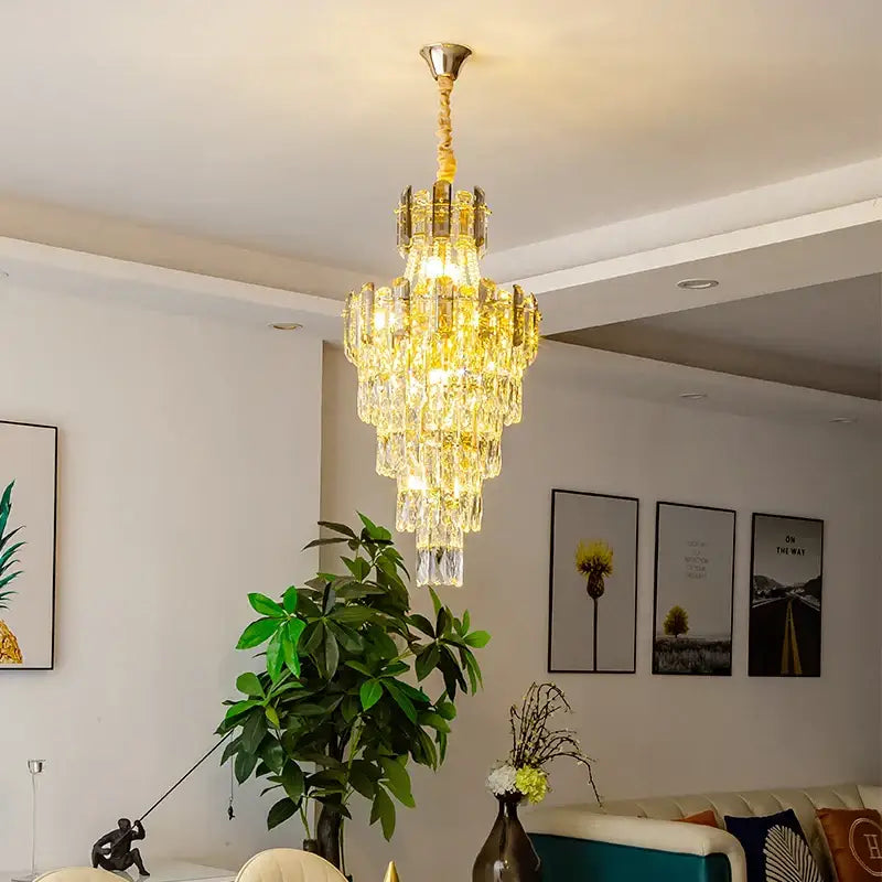 Modern gold spiral crystal chandelier staircase pendant light
