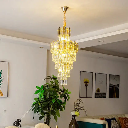 Modern gold spiral crystal chandelier staircase pendant light