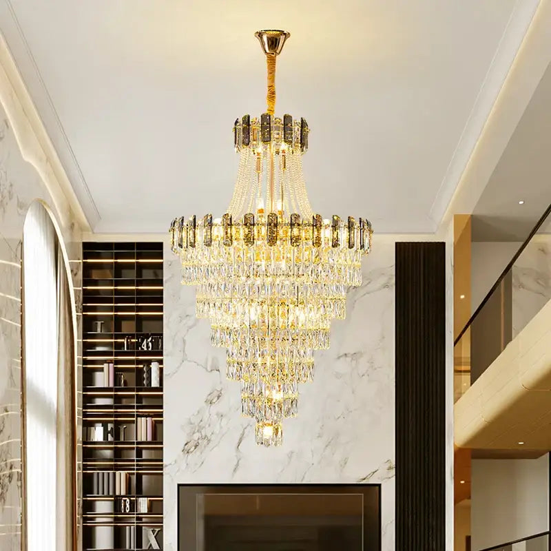 Modern gold spiral crystal chandelier staircase pendant light