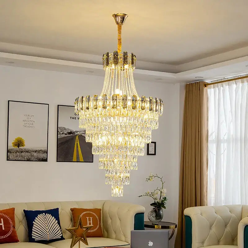 Modern gold spiral crystal chandelier staircase pendant light