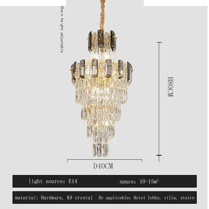 Modern gold spiral crystal chandelier staircase pendant light
