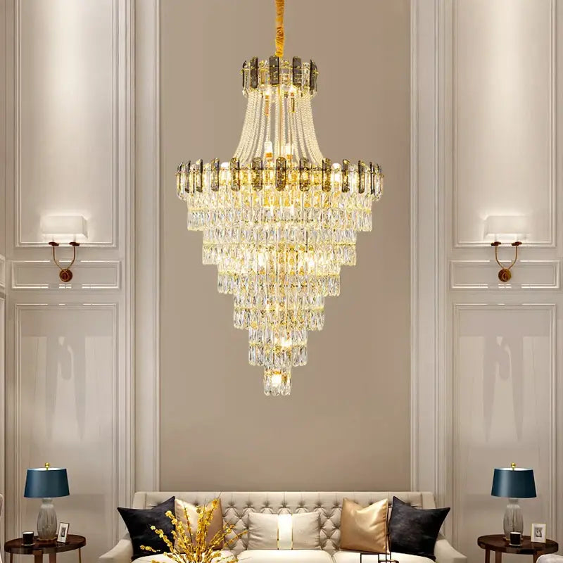Modern gold spiral crystal chandelier staircase pendant light